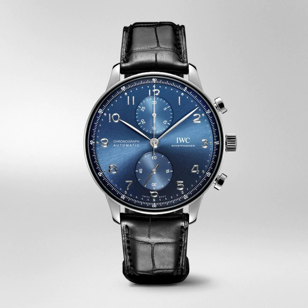 Replica Portugieser Chronograph IW371480 Rose Gold White Dial Brown Alligator Strap 40.9mm