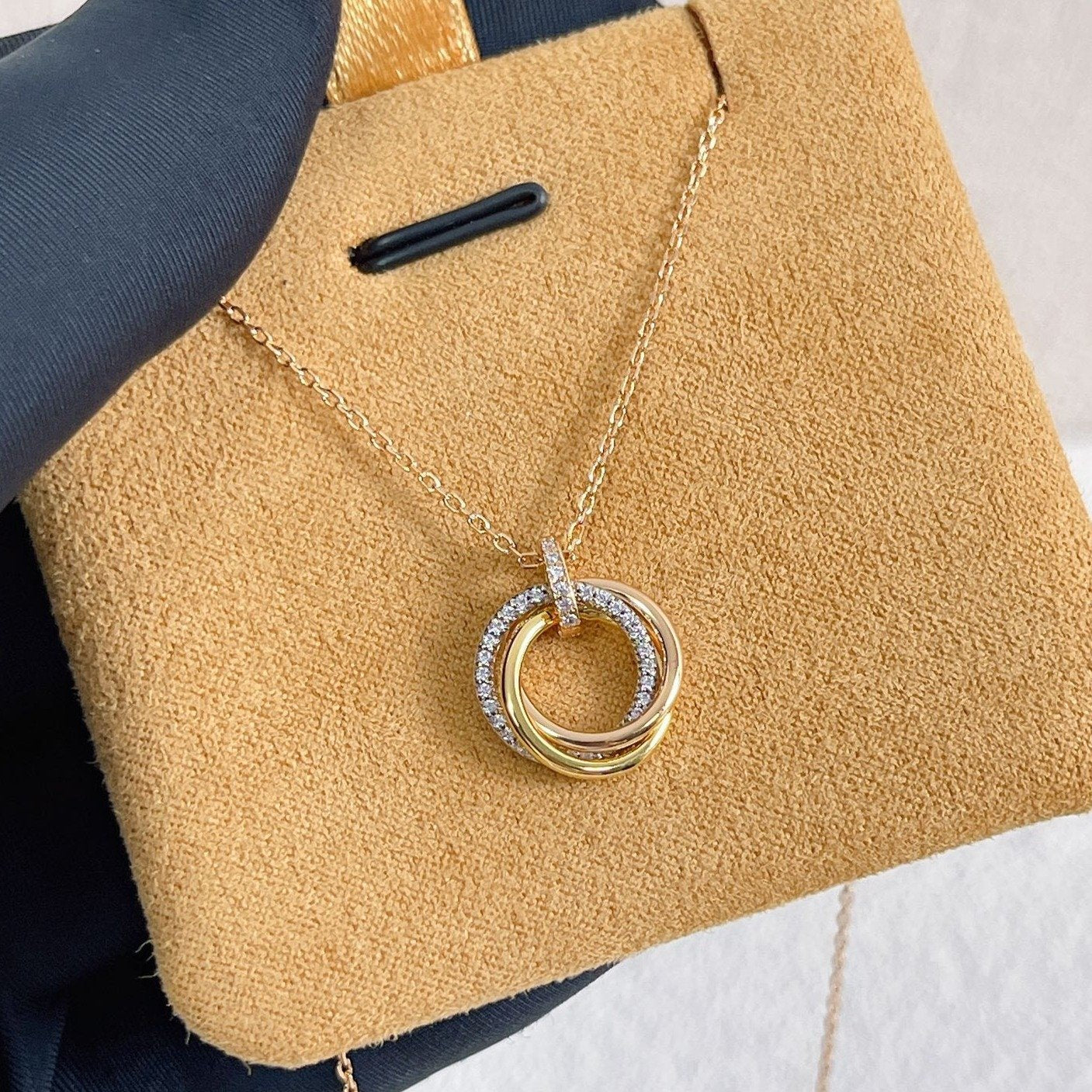 TRINITY NECKLACE SILVER GOLD PINK GOLD DIAMONDS mysite