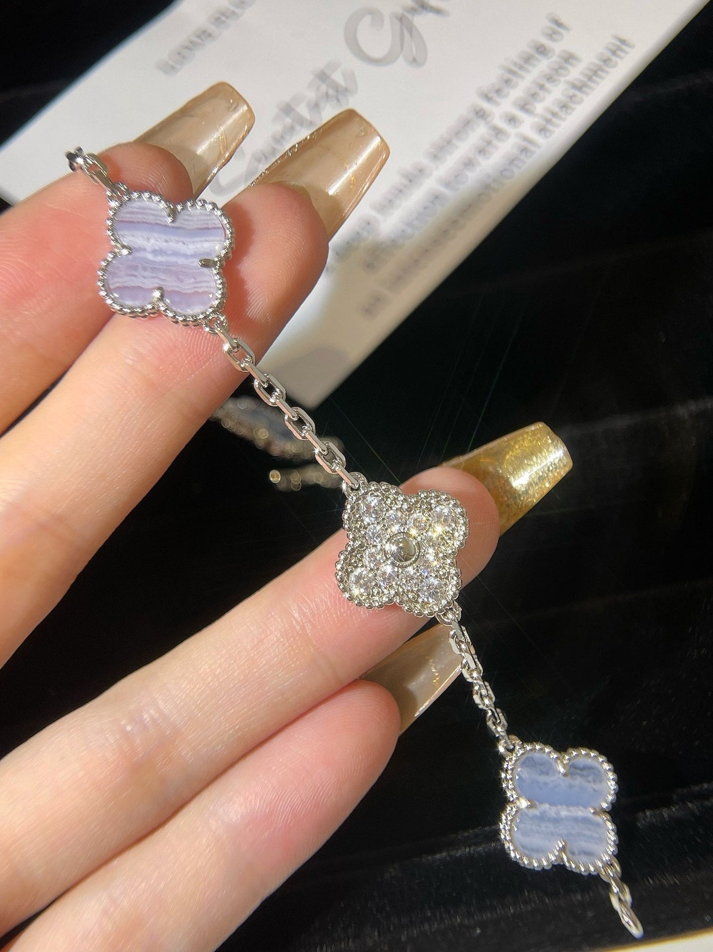 5 MOTIFS SILVER CHALCEDONY DIAMOND BRACELET mysite