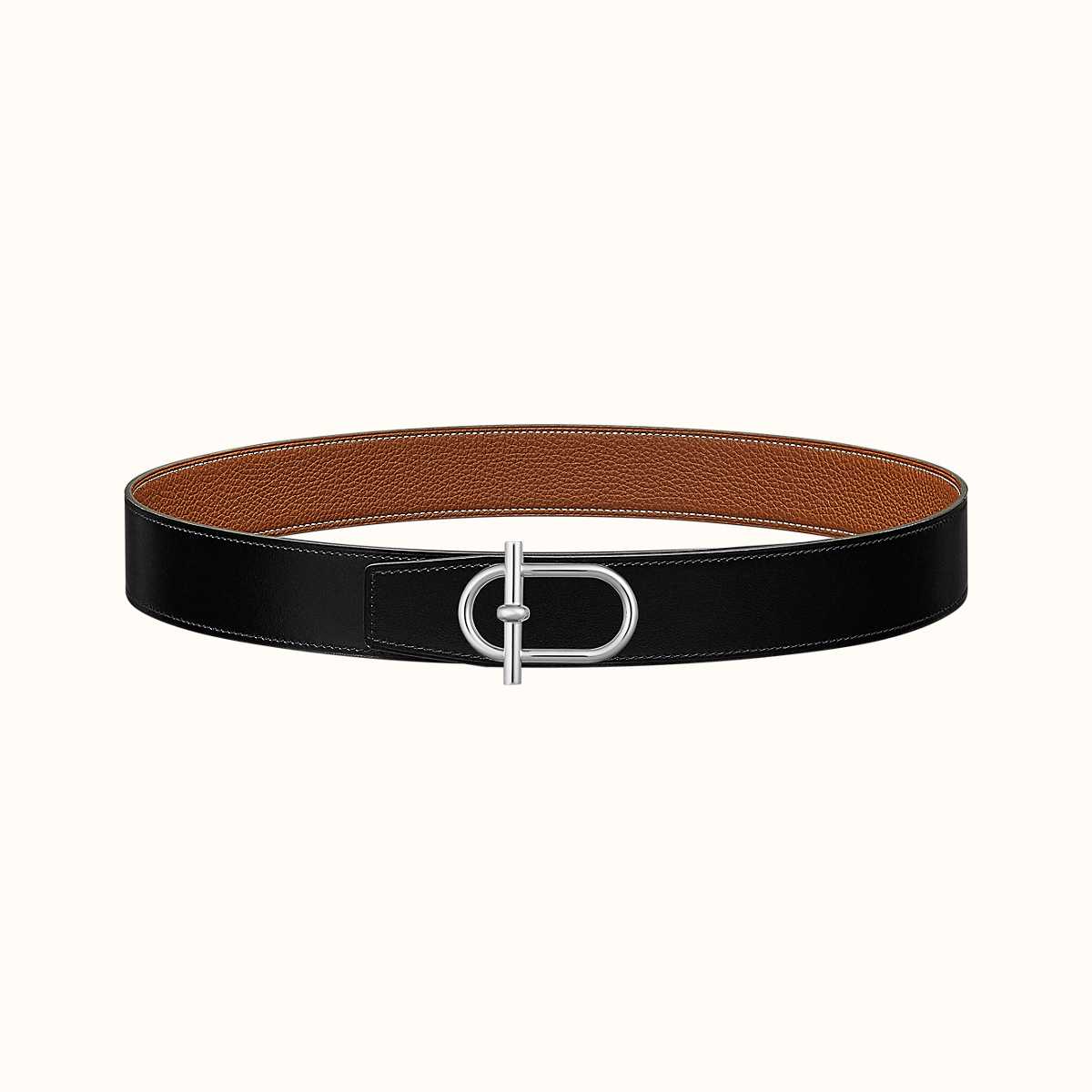 HM ITHAQUE BELT SILVER BUCKLE & REVERSIBLE CINNAMON BROWN AND BLACK LEATHER STRAP 38MM mysite