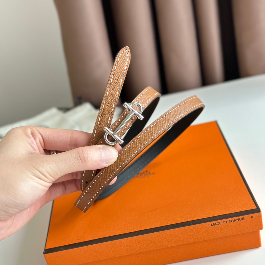 HM GAMMA BUCKLE & REVERSIBLE BRONZE BROWN AND BLACK LEATHER STRAP 13MM SILVER HARDWARE mysite