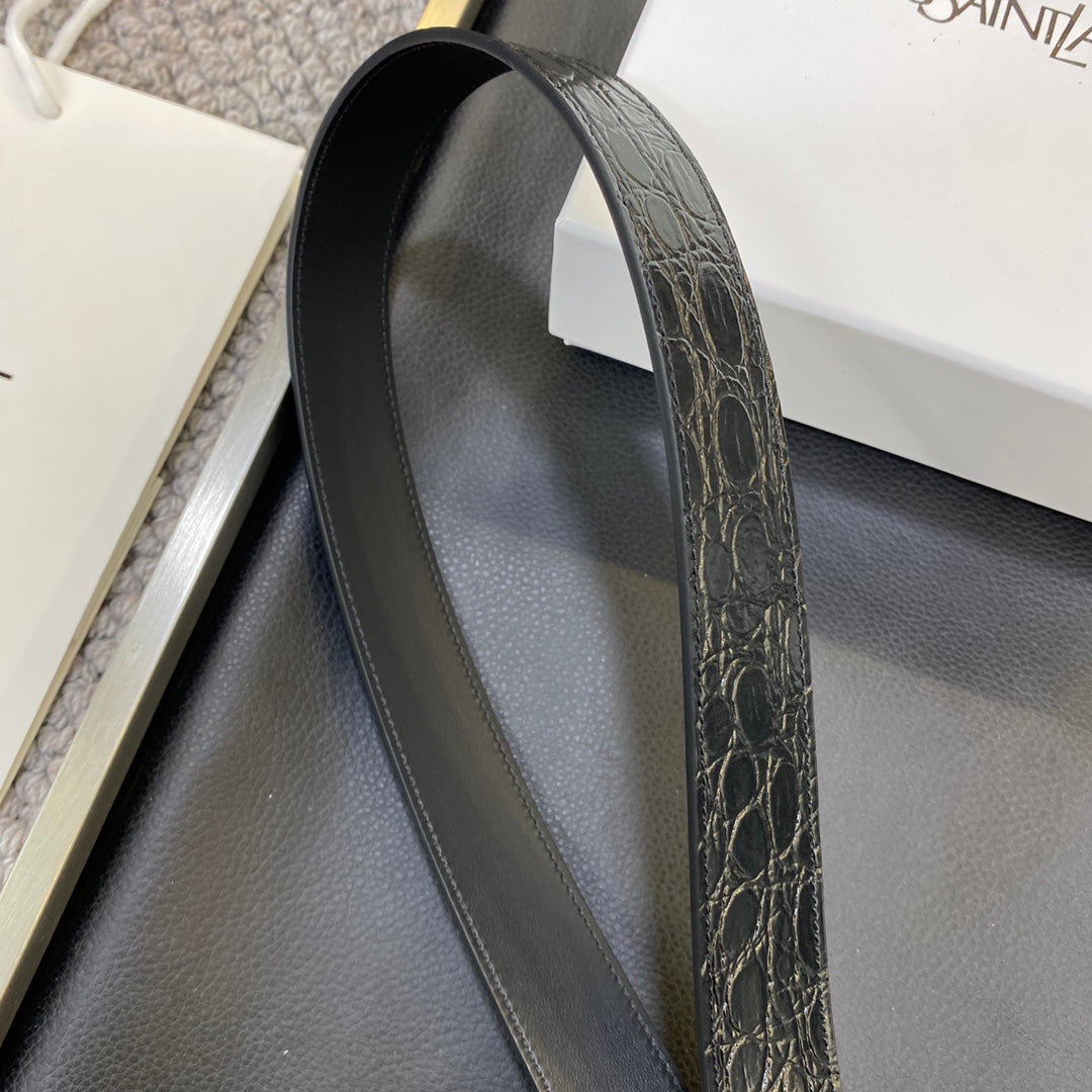 YSL 25S BELT 30 MM IN BLACK EMBOSSED CALFSKIN 548096 mysite