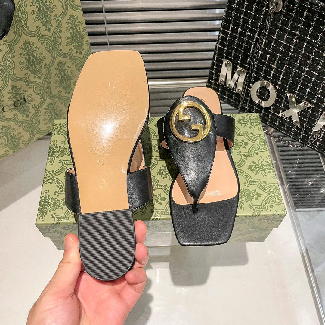 Fashion metal ring square-toe thong flat slides-s2 mysite