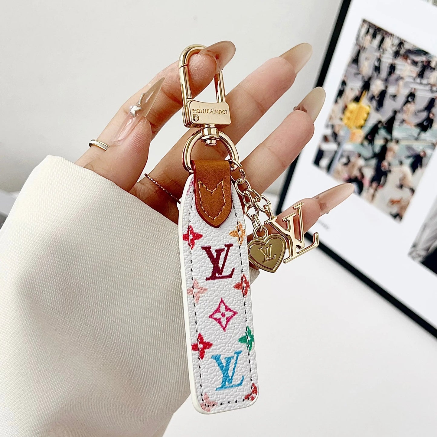 Luxury Leather Keychain Charm with Gold Accents-s2 mysite