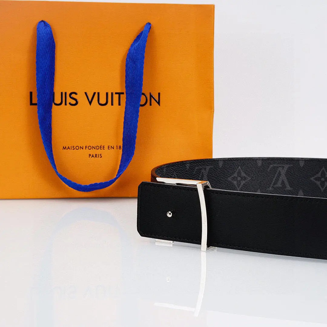 Luxury Black Monogram Belt with Silver Buckle-1 mysite