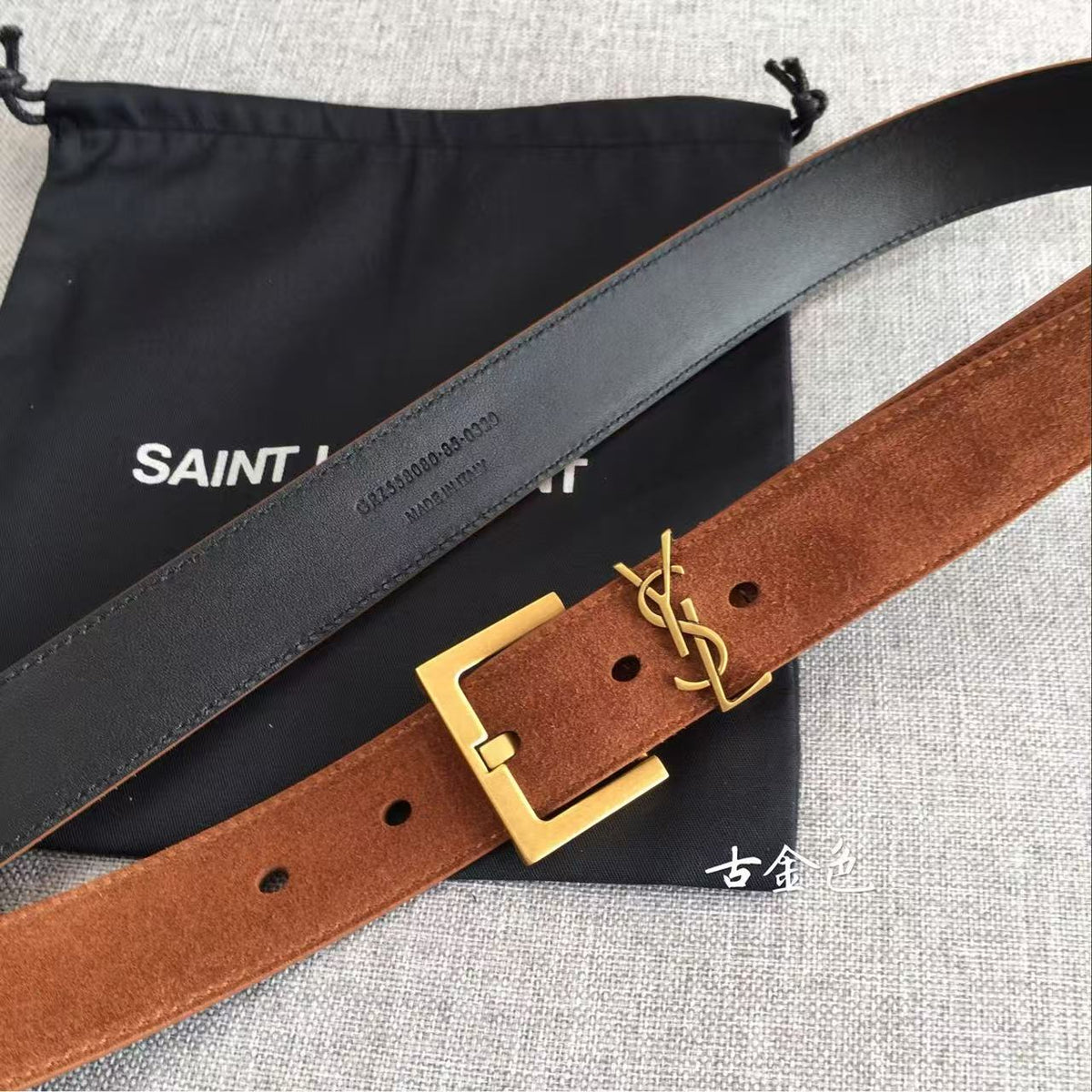 YSL CLASSIC MONOGRAM 30MM BROWN SUEDE GOLD BUCKLE mysite