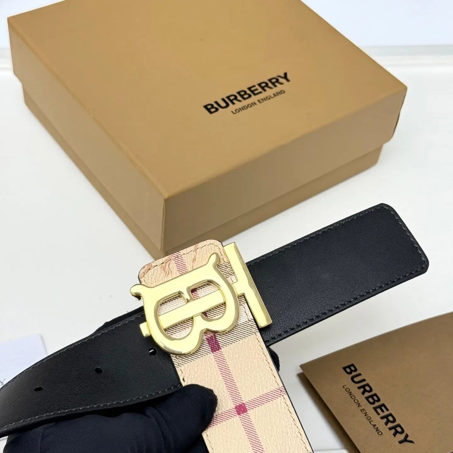Men‘s Leather Belt TB Monogram Buckle / Check Pattern-1 mysite