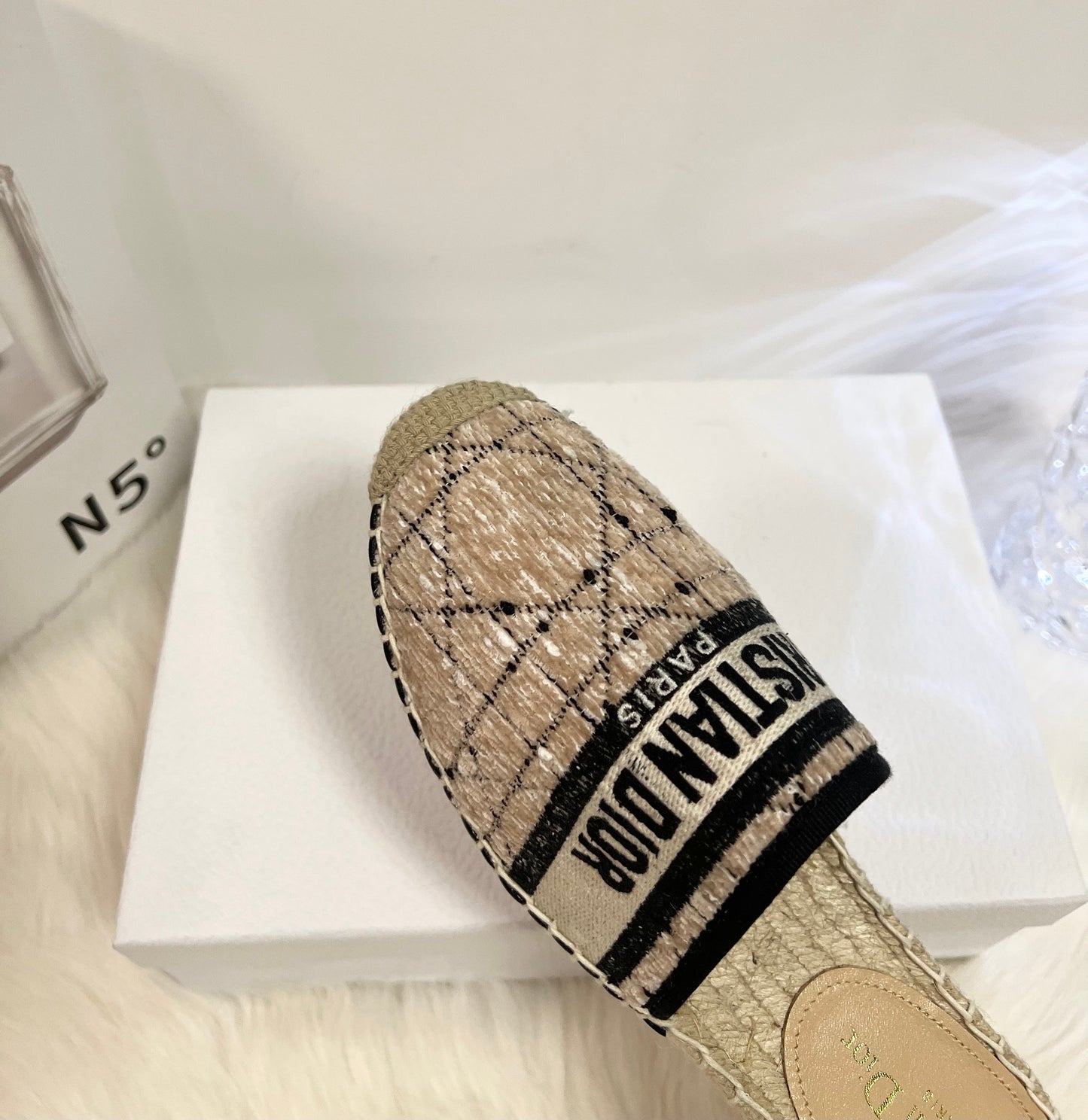 GRANVILLE ESPADRILLE CAMEL BEIGE OBLIQUE EMBROIDERED COTTON MULE mysite