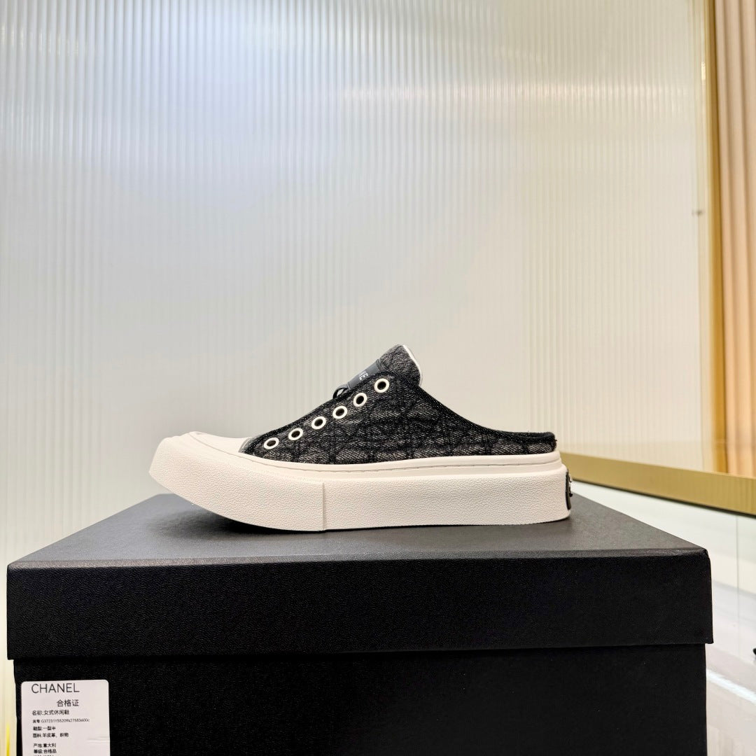 ccc 26S MULE SNEAKERS IN GREY DIAMOND-PATTERNED WOVEN DENIM FABRIC STLYE 6 mysite