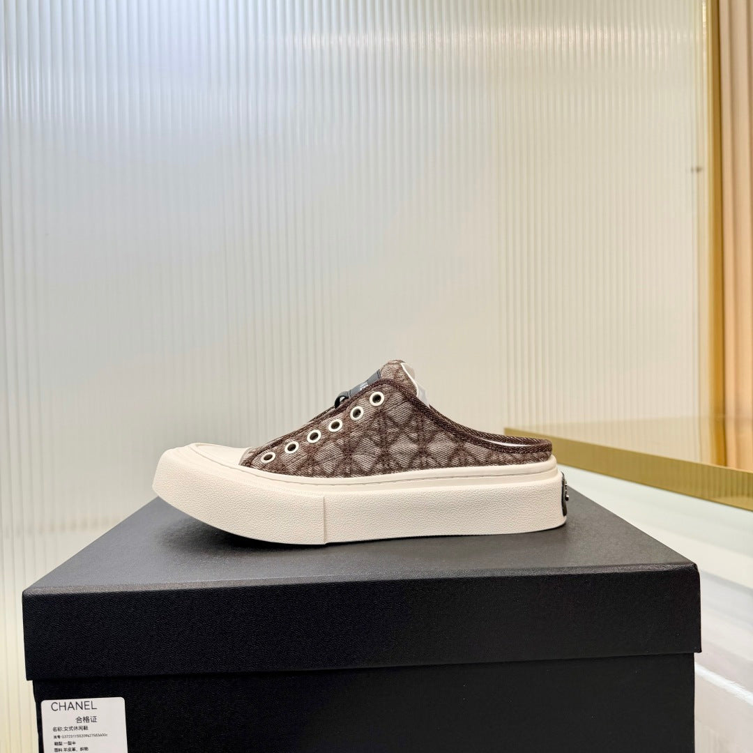 26S MULE SNEAKERS IN BROWN DIAMOND-PATTERNED WOVEN DENIM FABRIC STYLE 1 mysite