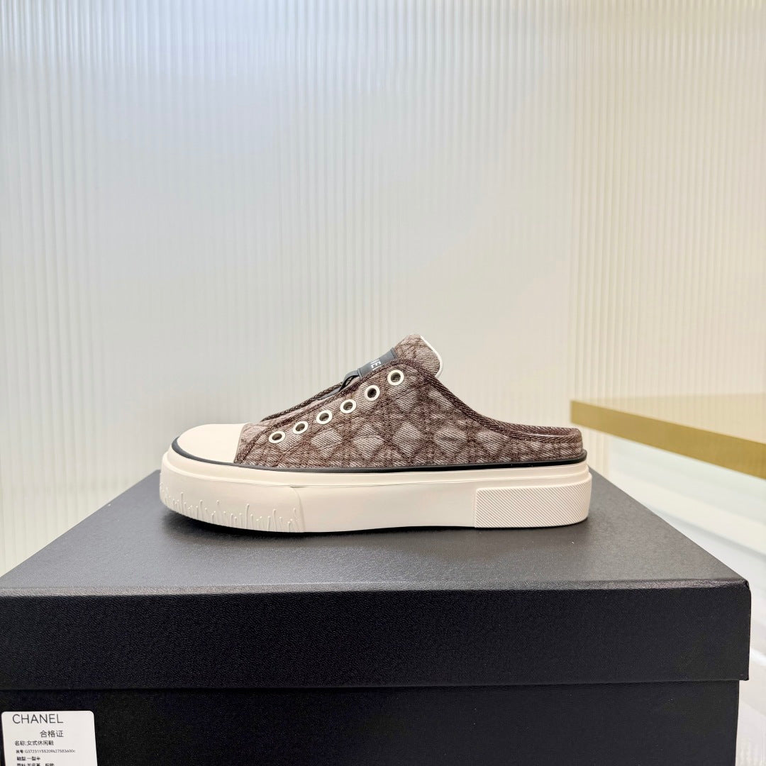 26S MULE SNEAKERS IN BROWN DIAMOND-PATTERNED WOVEN DENIM FABRIC mysite