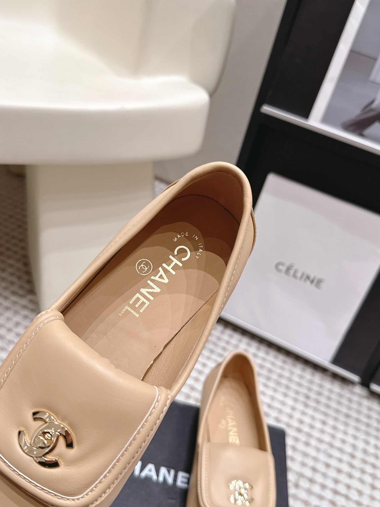 26S LOAFERS IN BEIGE CALFSKIN WITH GOLD-TONE CC LOGO mysite