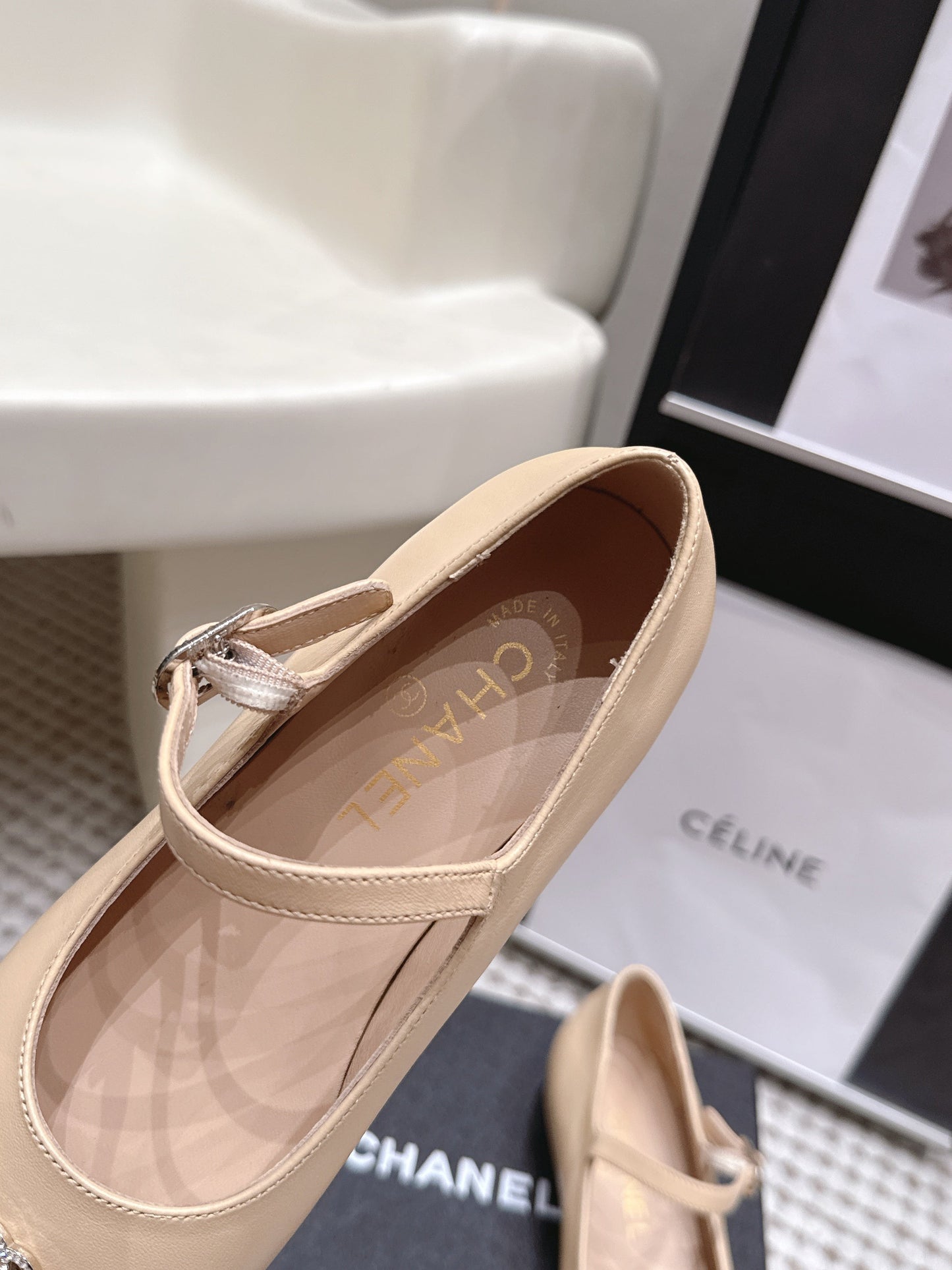 26S SQUARE TOE MARY JANE FLATS IN BEIGE CALFSKIN mysite