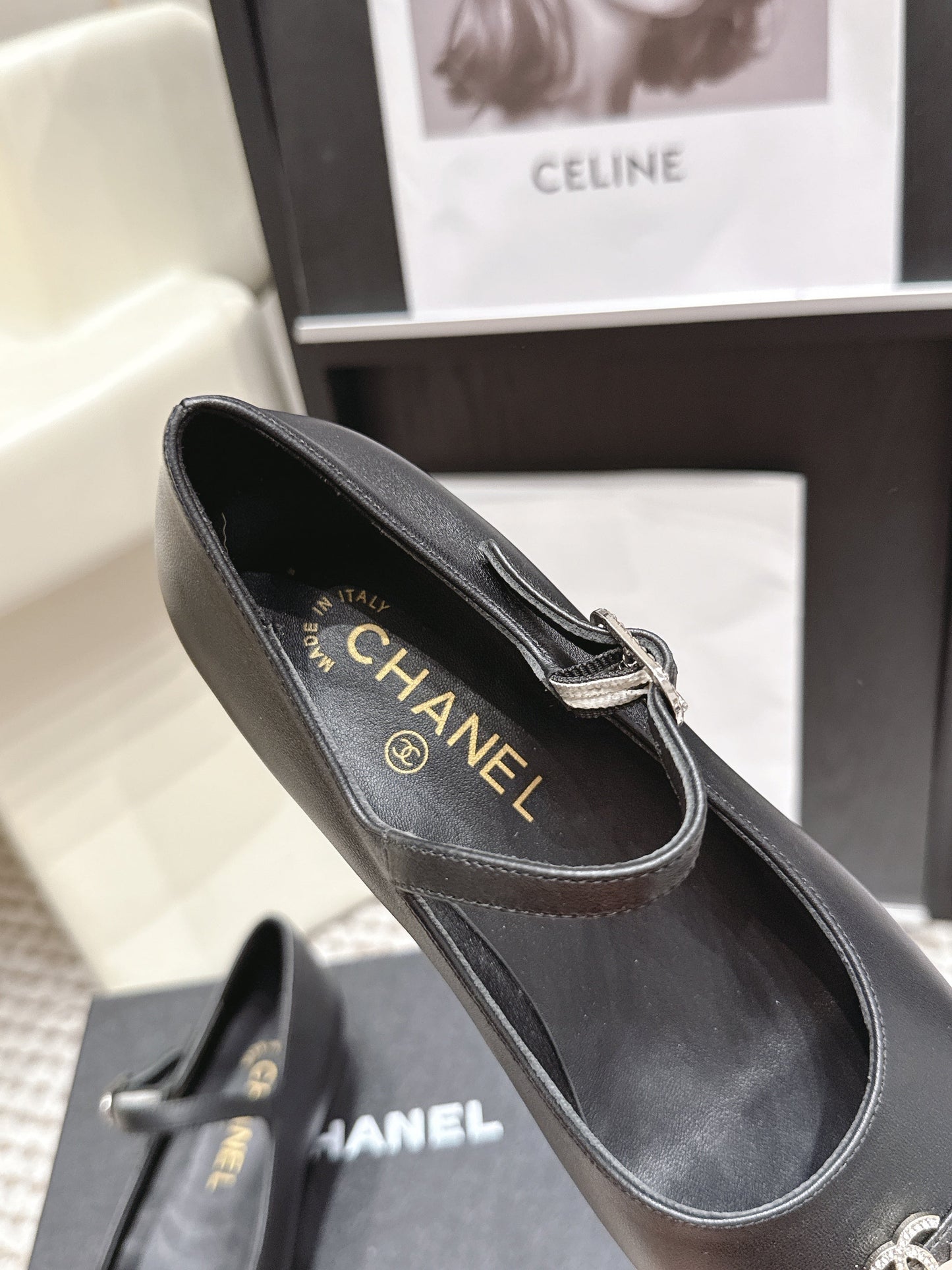 26S SQUARE TOE MARY JANE FLATS IN BLACK CALFSKIN mysite