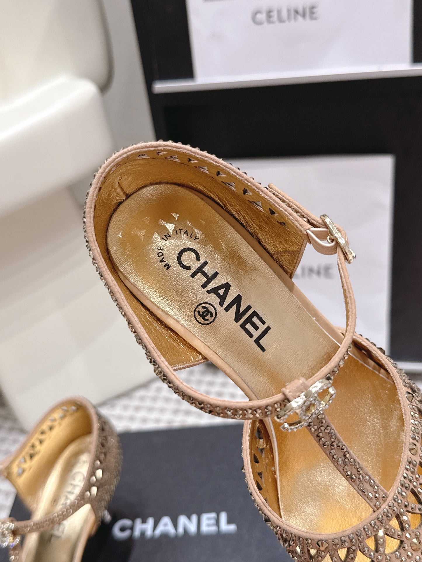 CHANEL 26S HIGH HEELS 50 MM IN BEIGE RHINESTONE EMBELLISHED mysite