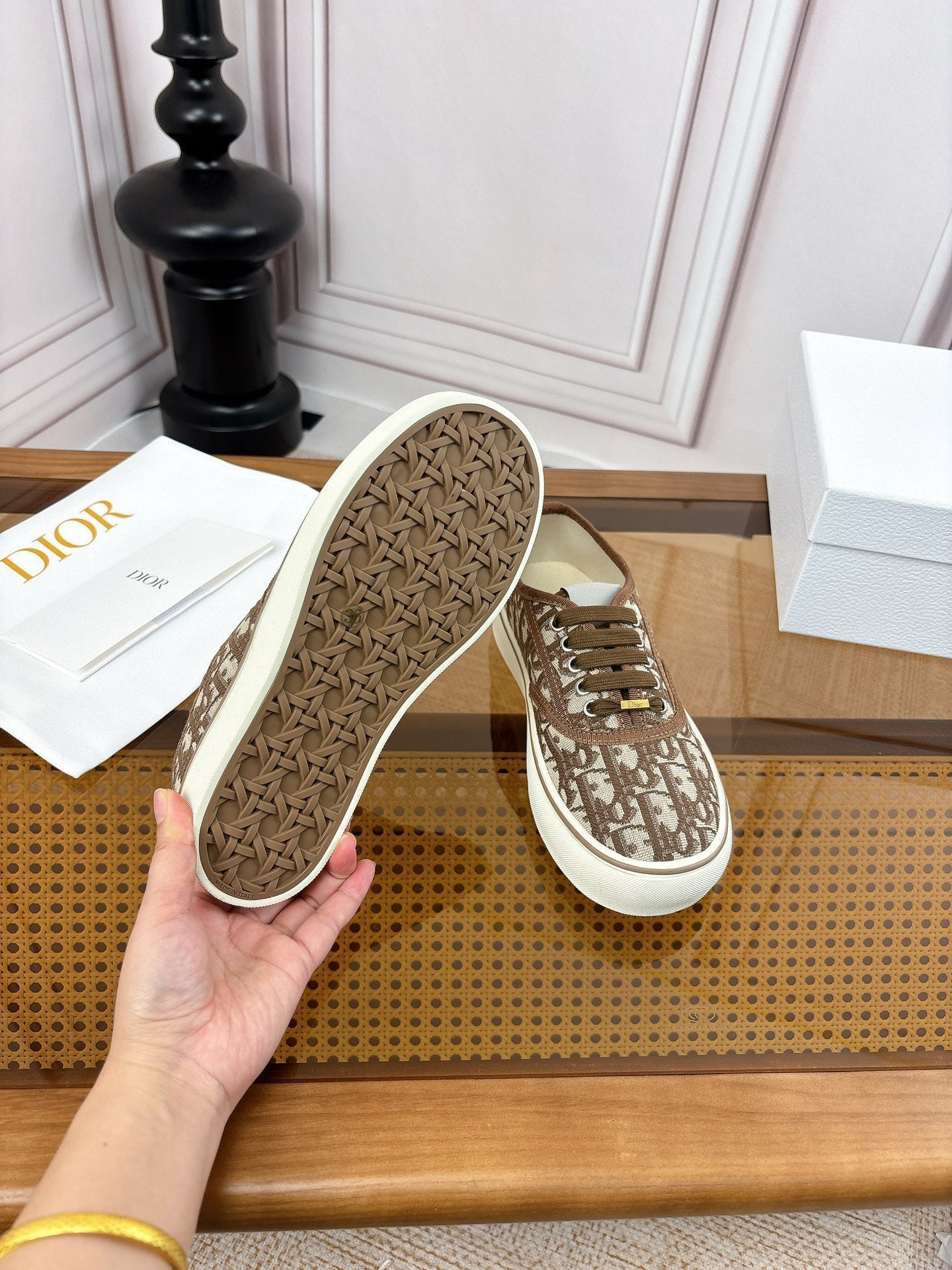 26S LOW TOP SNEAKERS IN BROWN OBLIQUE CANVAS WITH RUBBER SOLE mysite