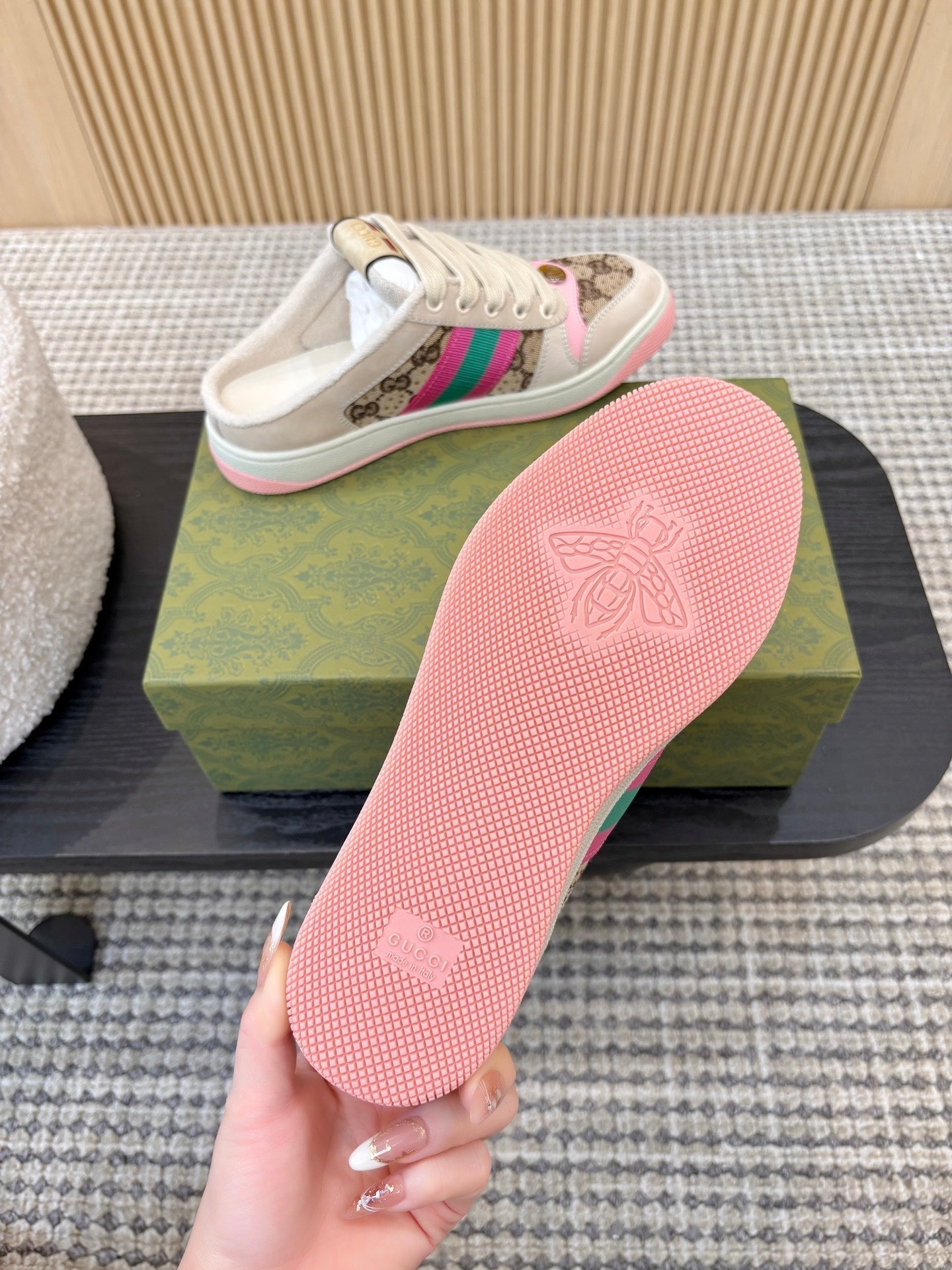 GUCCI 26S BACKLESS SNEAKERS IN BROWN CANVAS AND BEIGE LEATHER mysite