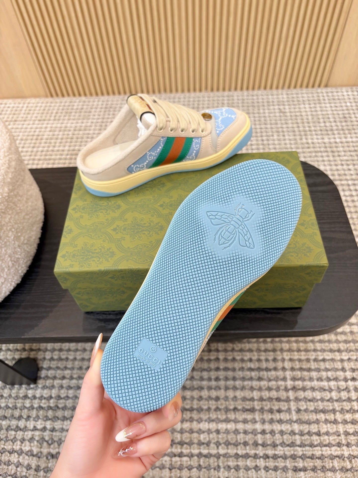 26S BACKLESS SNEAKERS IN BLUE CANVAS AND BEIGE LEATHER mysite