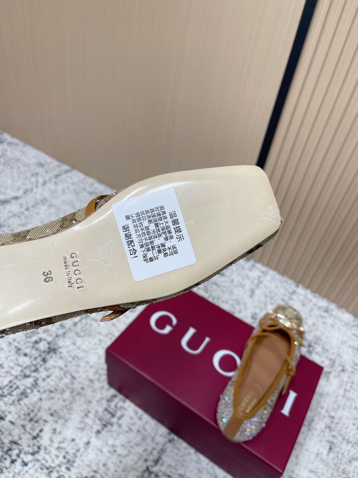 GUCCI 26S BALLET FLATS IN DARK BEIGE CANVAS WITH CRYSTALS mysite