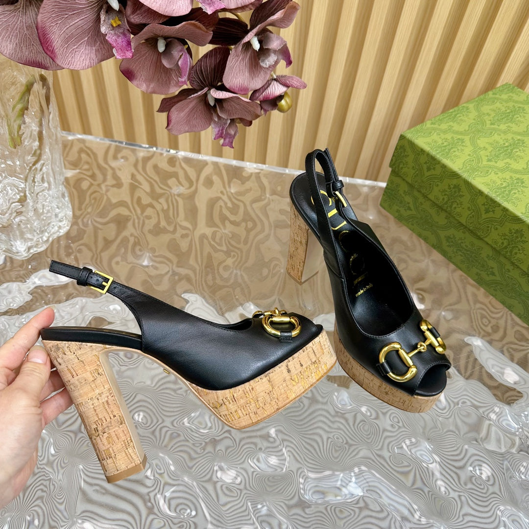 GG SANDAL WITH PLATFORM AND CLAMP BLACK LAMBSKIN mysite