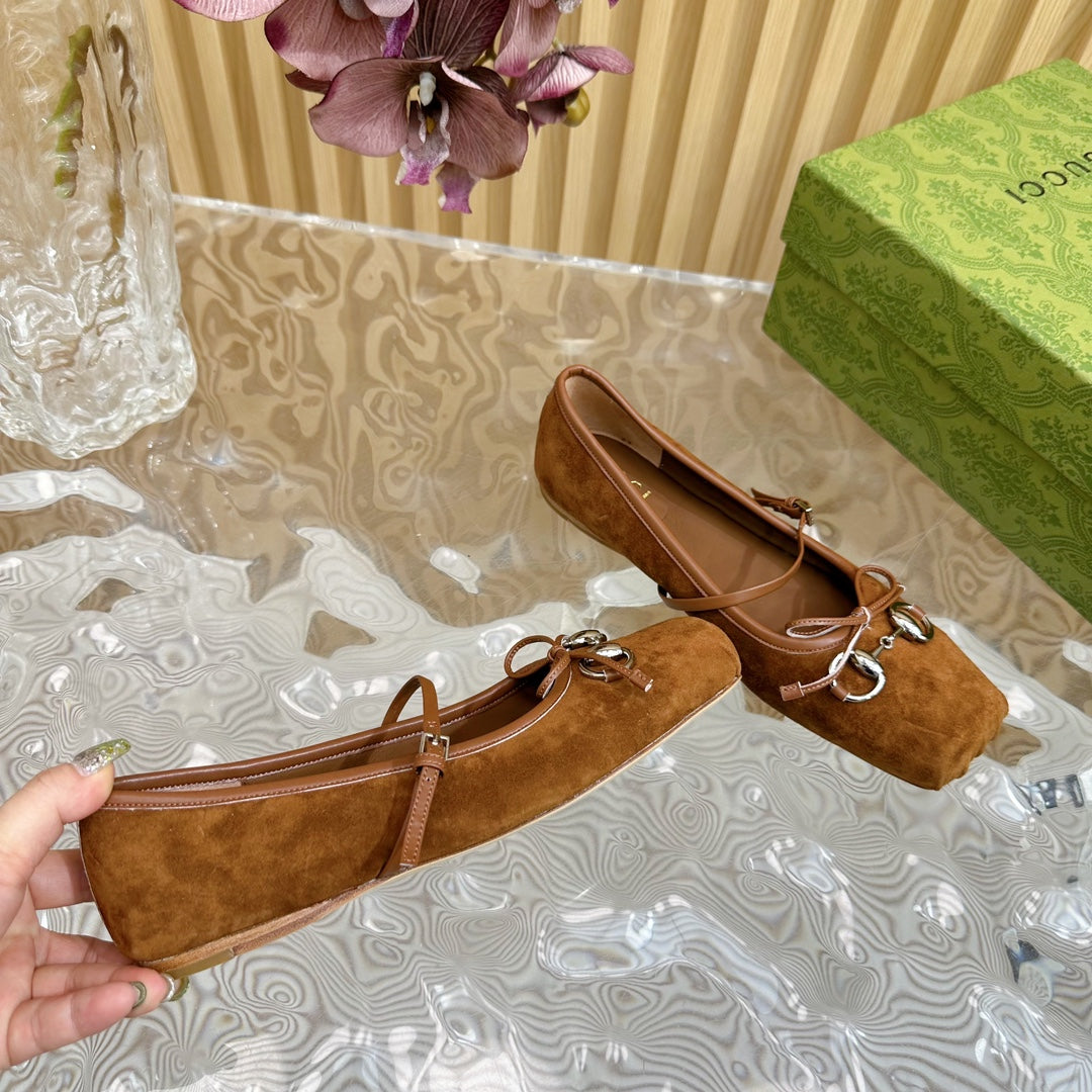BALLET FLAT IN BRONZE BROWN SUEDE WITH SILVER HARDWARE mysite