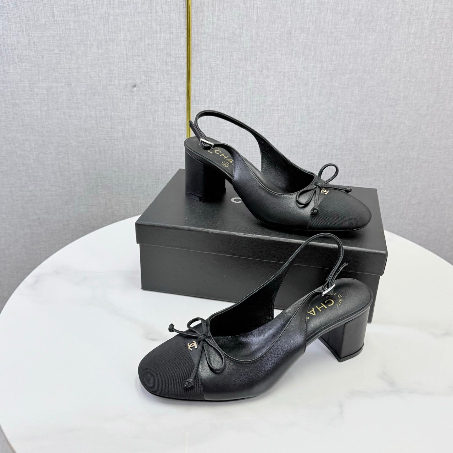 CHANEL 26S SLINGBACK HEELS 45 MM IN BLACK LAMBSKIN AND FABRIC mysite
