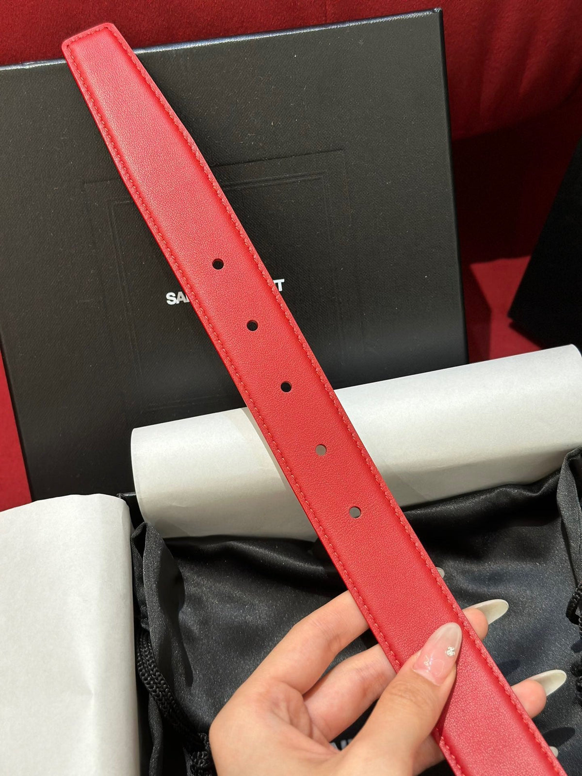 YSL 25S BELT 30 MM IN RED CALFSKIN 538009 mysite