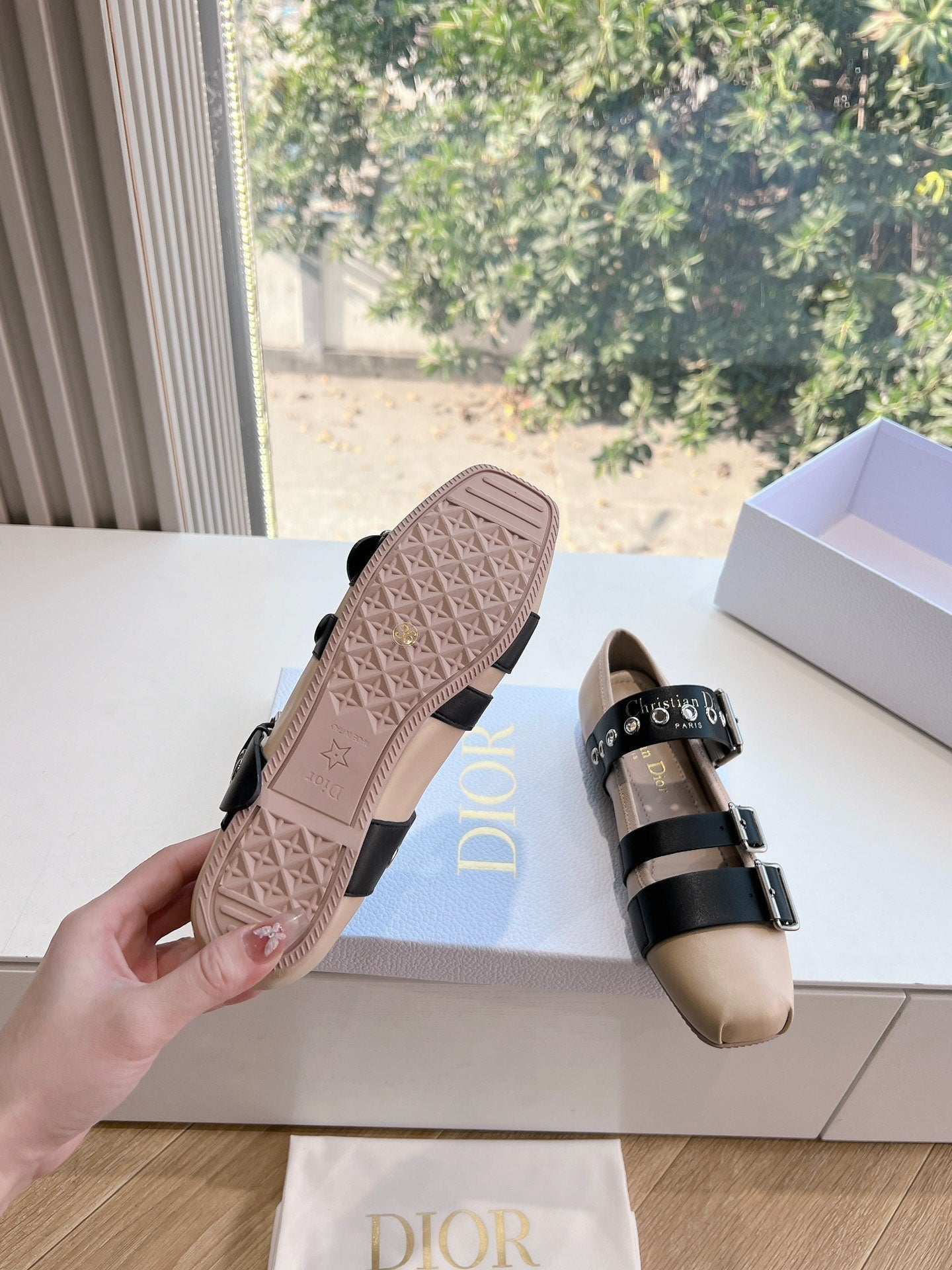 PUNK BALLET FLAT IN CAMEL BEIGE MIX BLACK SUPPLE CALFSKIN mysite