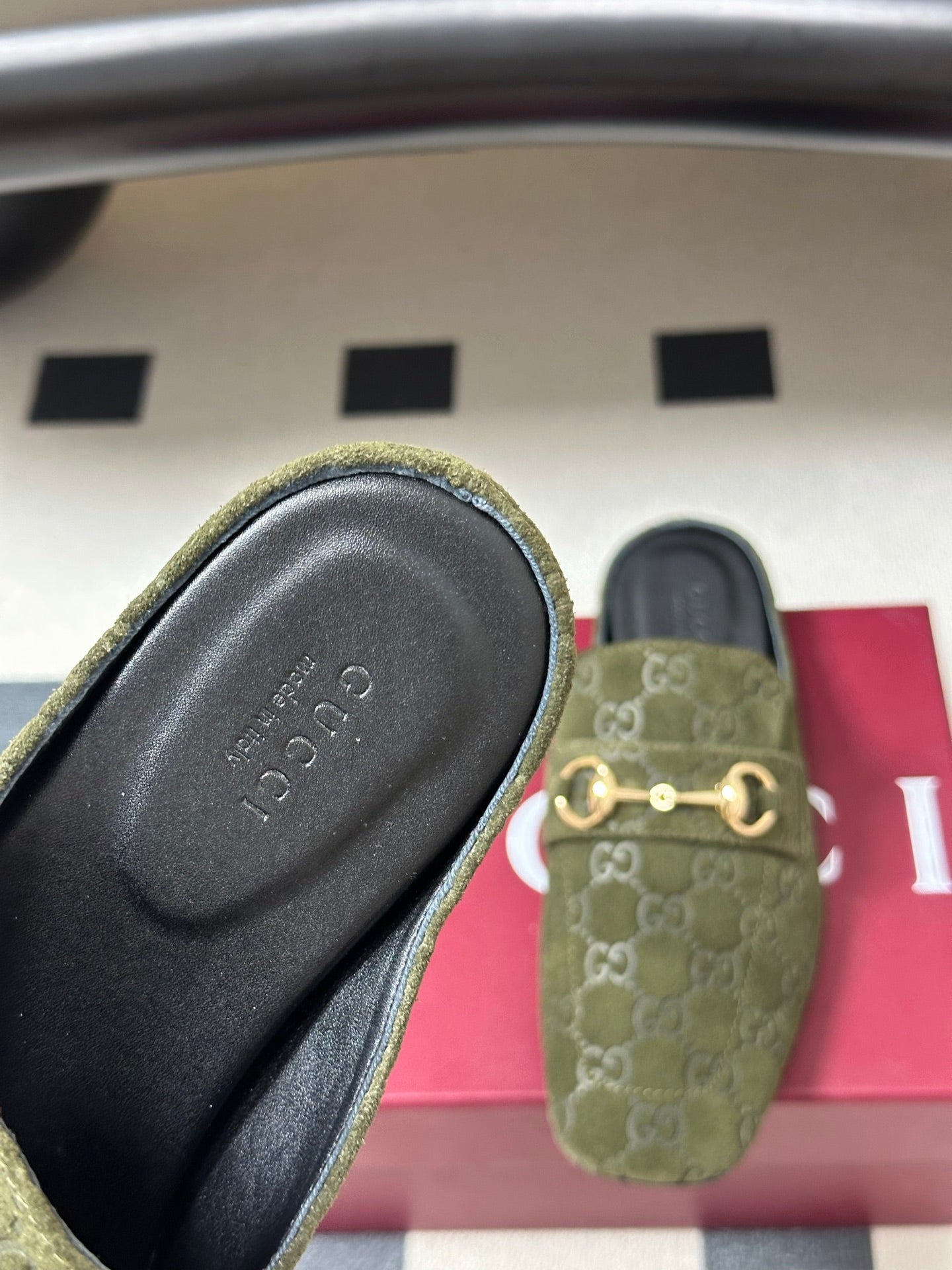 GUCCI 26S HORSEBIT LOAFER MULES IN MOSS GREEN SUEDE mysite