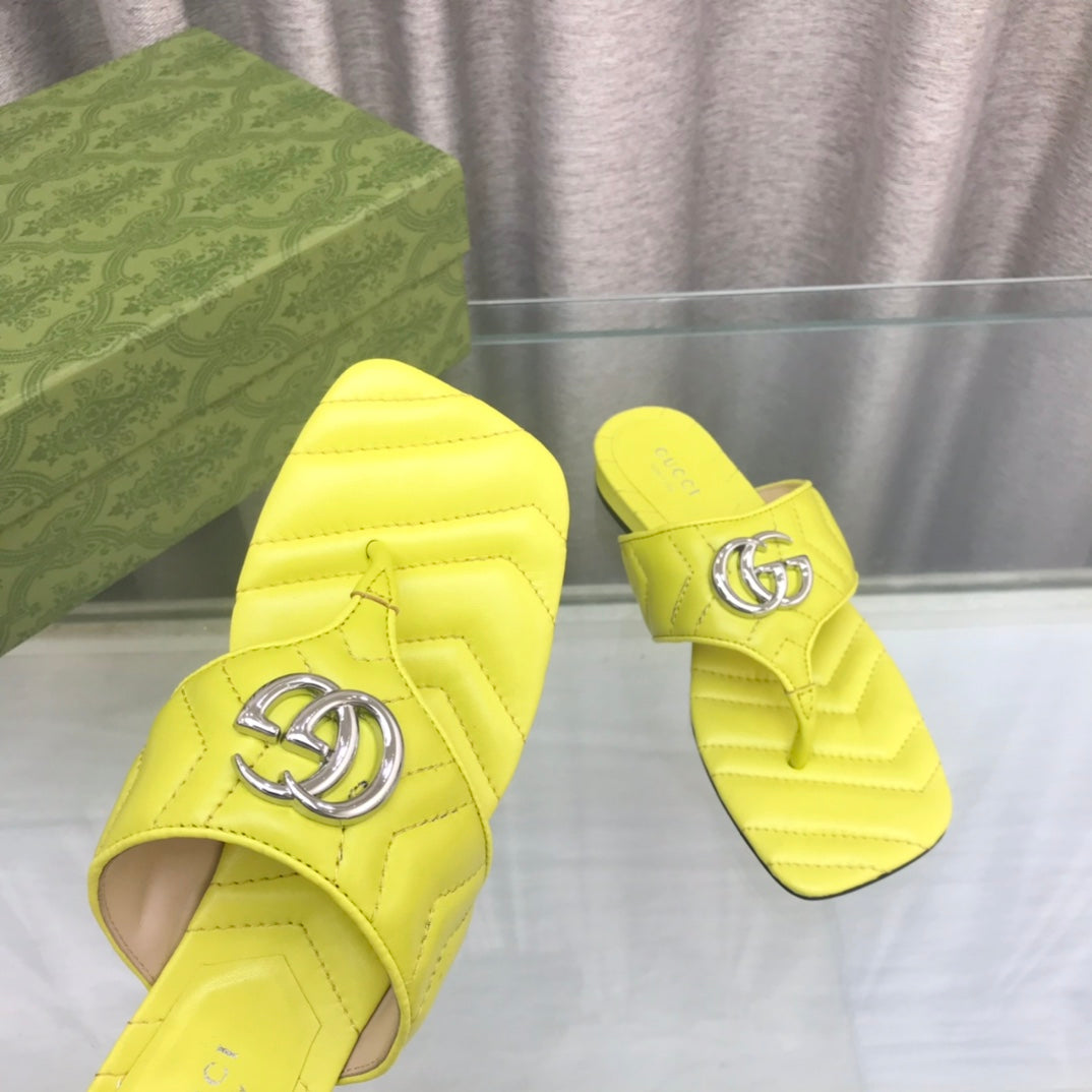 GG marmont logo - embellished mattelasse leather sandal in yellow mysite