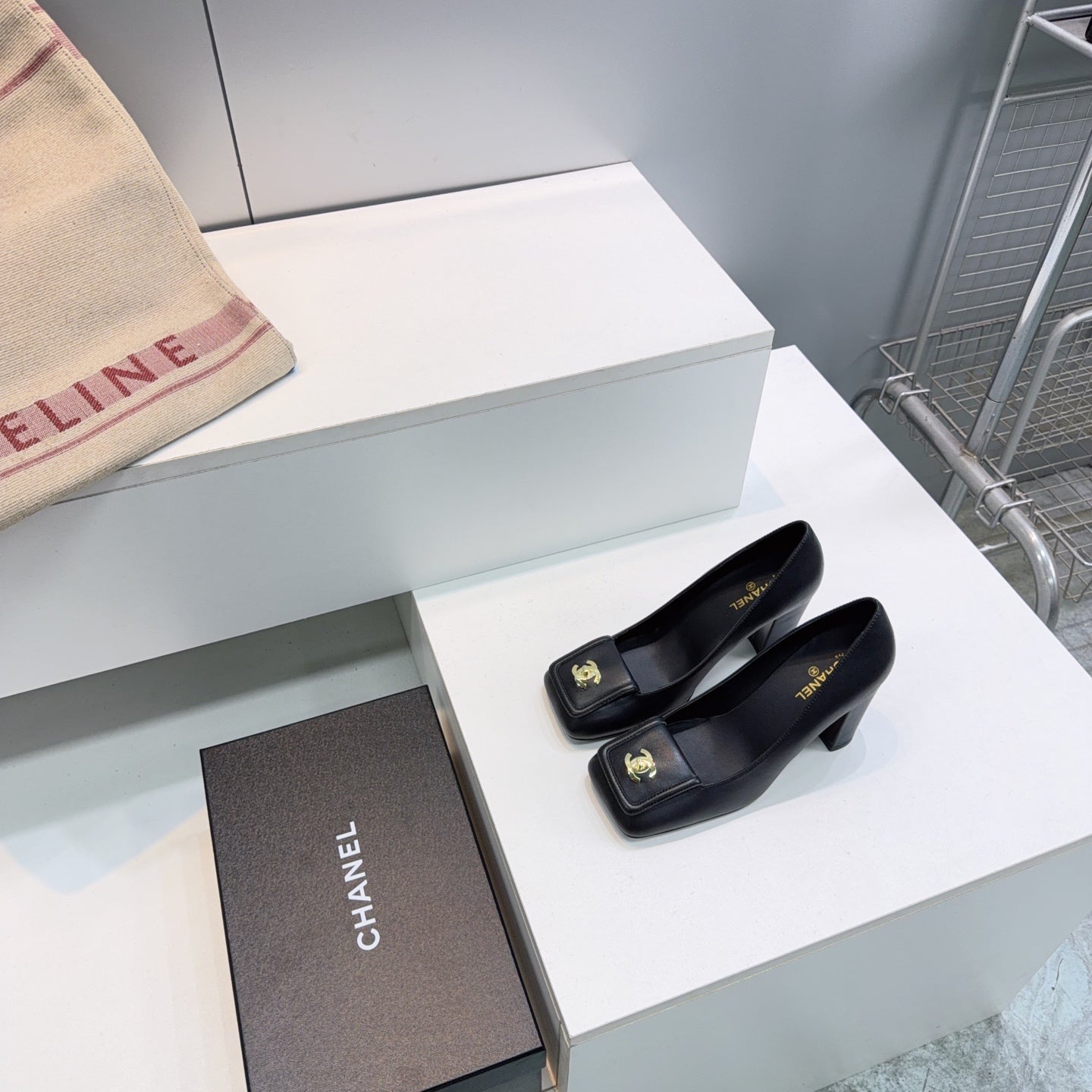 CHANEL 26S SQUARE-TOE HIGH HEELS 95 MM IN BLACK LAMBSKIN mysite