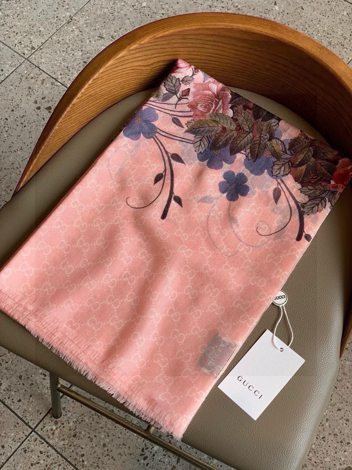 SCARF 200 CM IN BLUSH PINK CASHMERE WITH COLORFUL FLOWER 405253 mysite