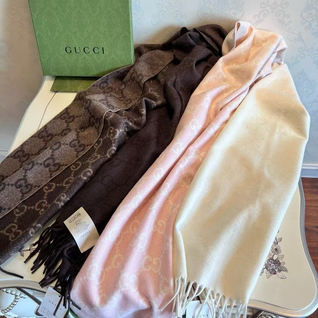 SCARF 200 CM CHOCOLATE BROWN GG CASHMERE JACQUARD 405133 mysite
