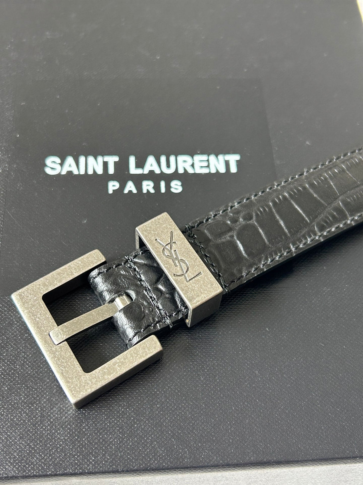 YSL 25S BELT 20 MM IN BLACK EMBOSSED CALFSKIN 543673 mysite