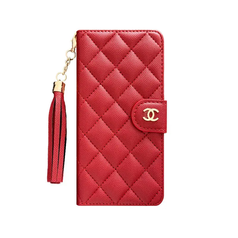 Luxury Quilted Wallet iPhone Case with Tassel & Gold Clasp-s2 mysite