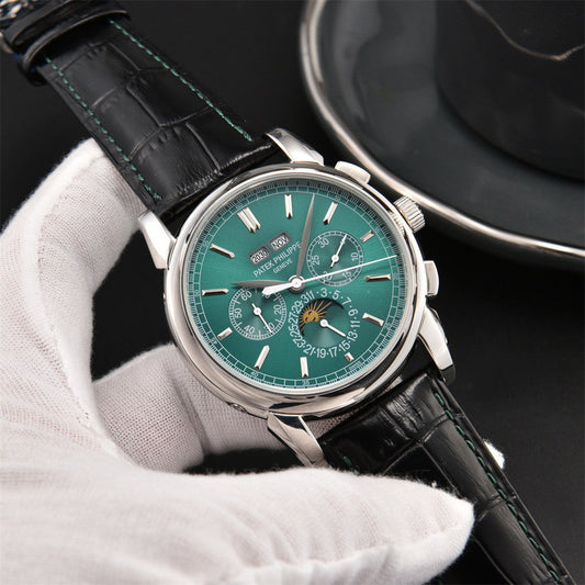 Replica Leather Moon Phase Stainless Steel Automatic Mechanical Watch 40mm