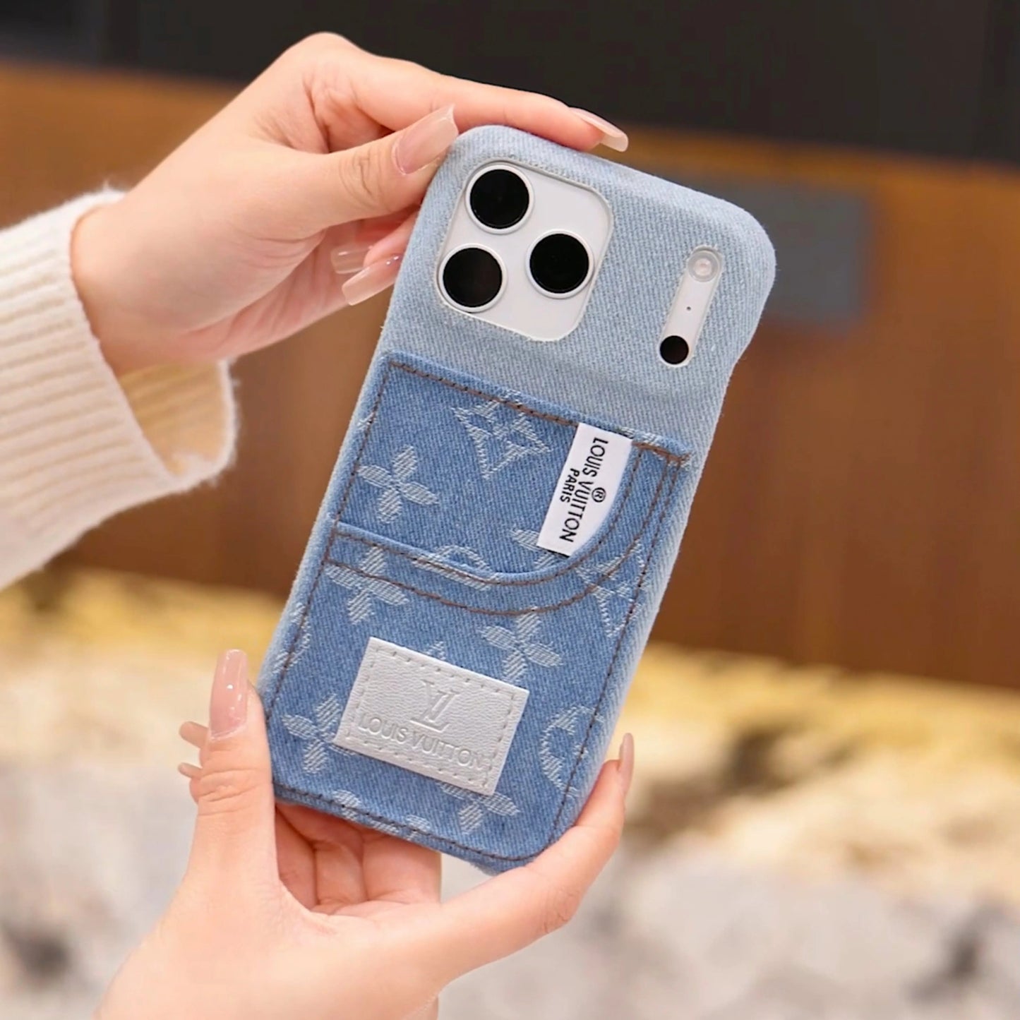 Denim Fabric iPhone Case with Built-in Card Holder-s2 mysite