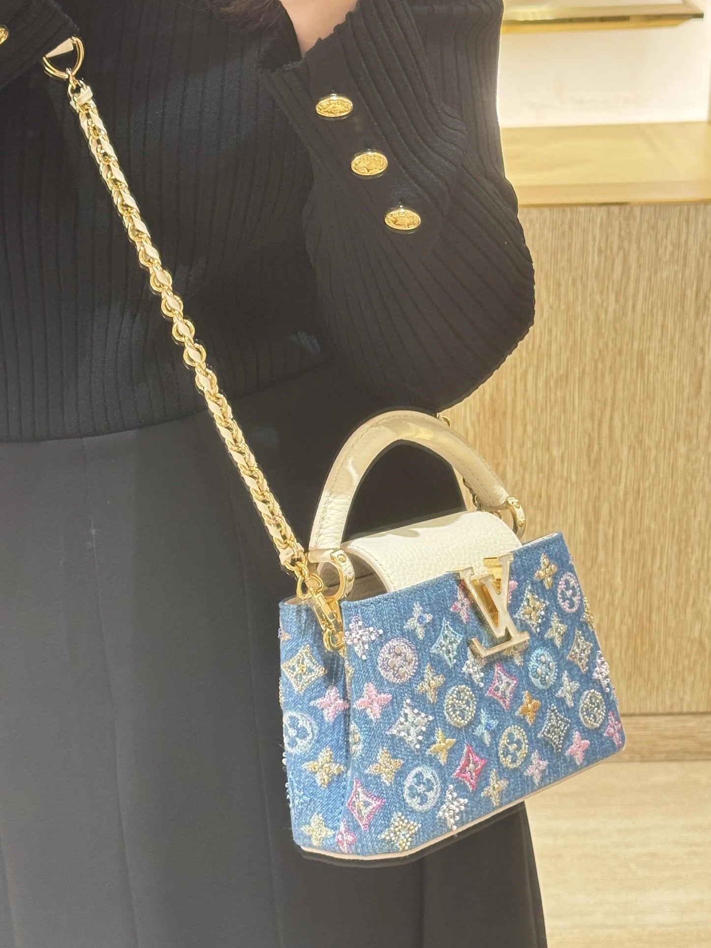 Luxury Denim Embellished Capucines Mini Bag-18 mysite