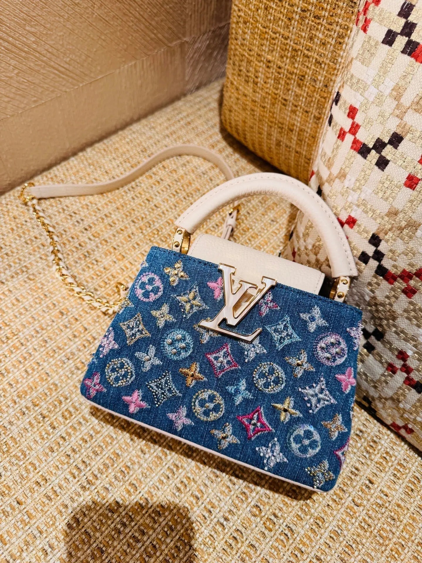 Luxury Denim Embellished Capucines Mini Bag-18 mysite