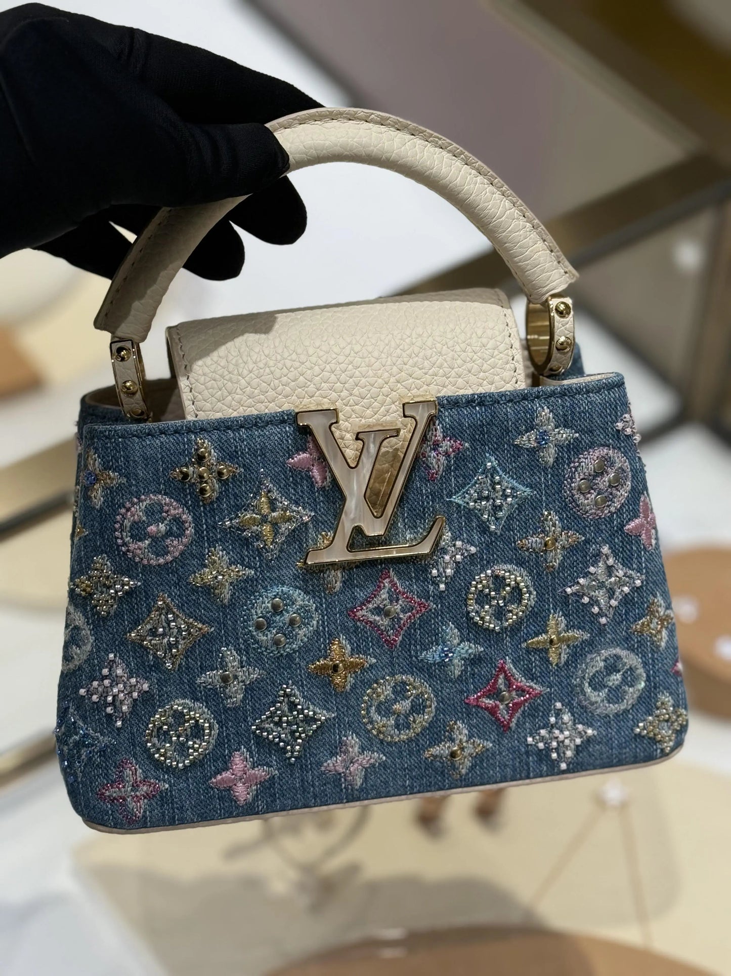 Luxury Denim Embellished Capucines Mini Bag-18 mysite