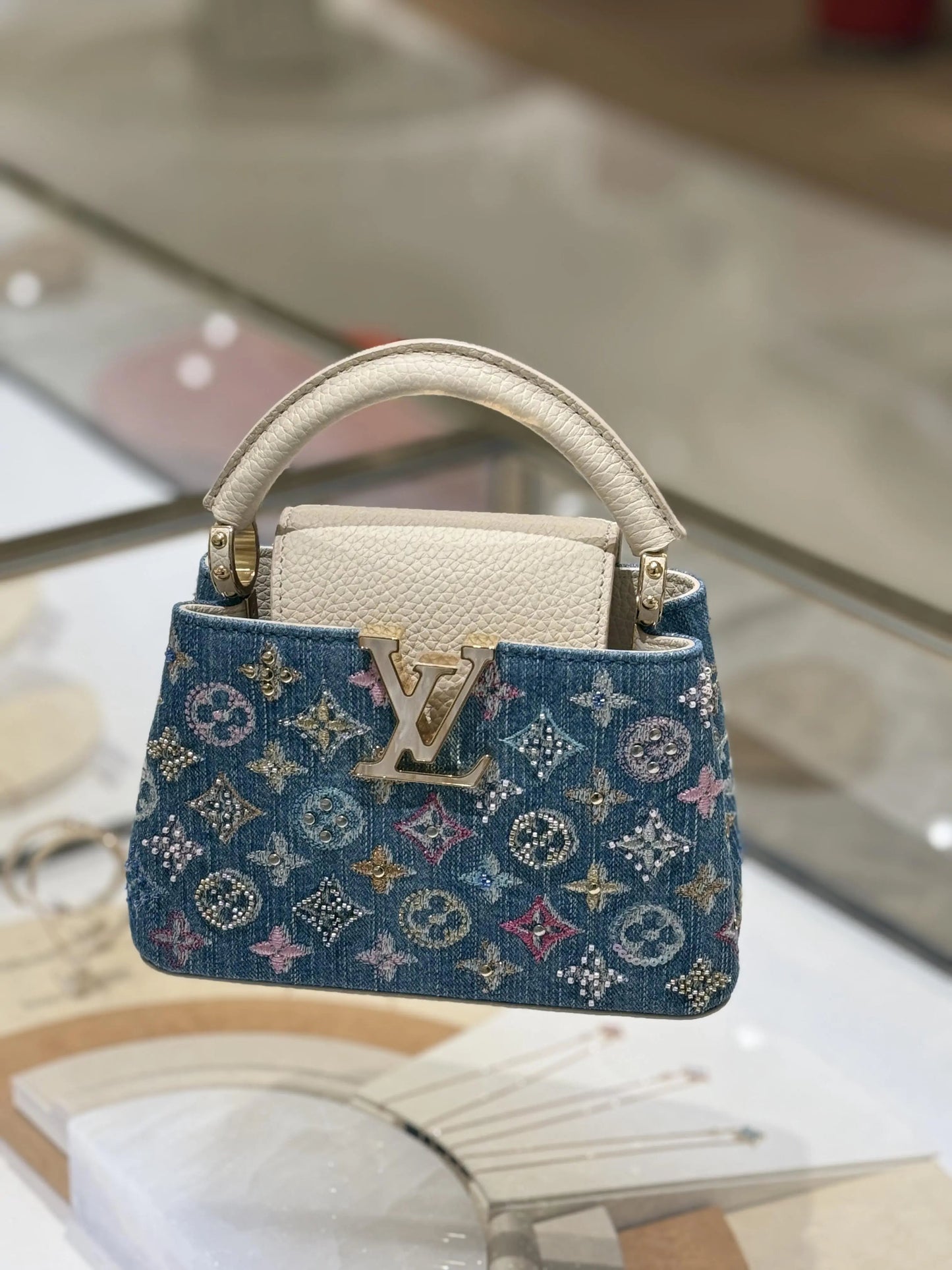 Luxury Denim Embellished Capucines Mini Bag-18 mysite