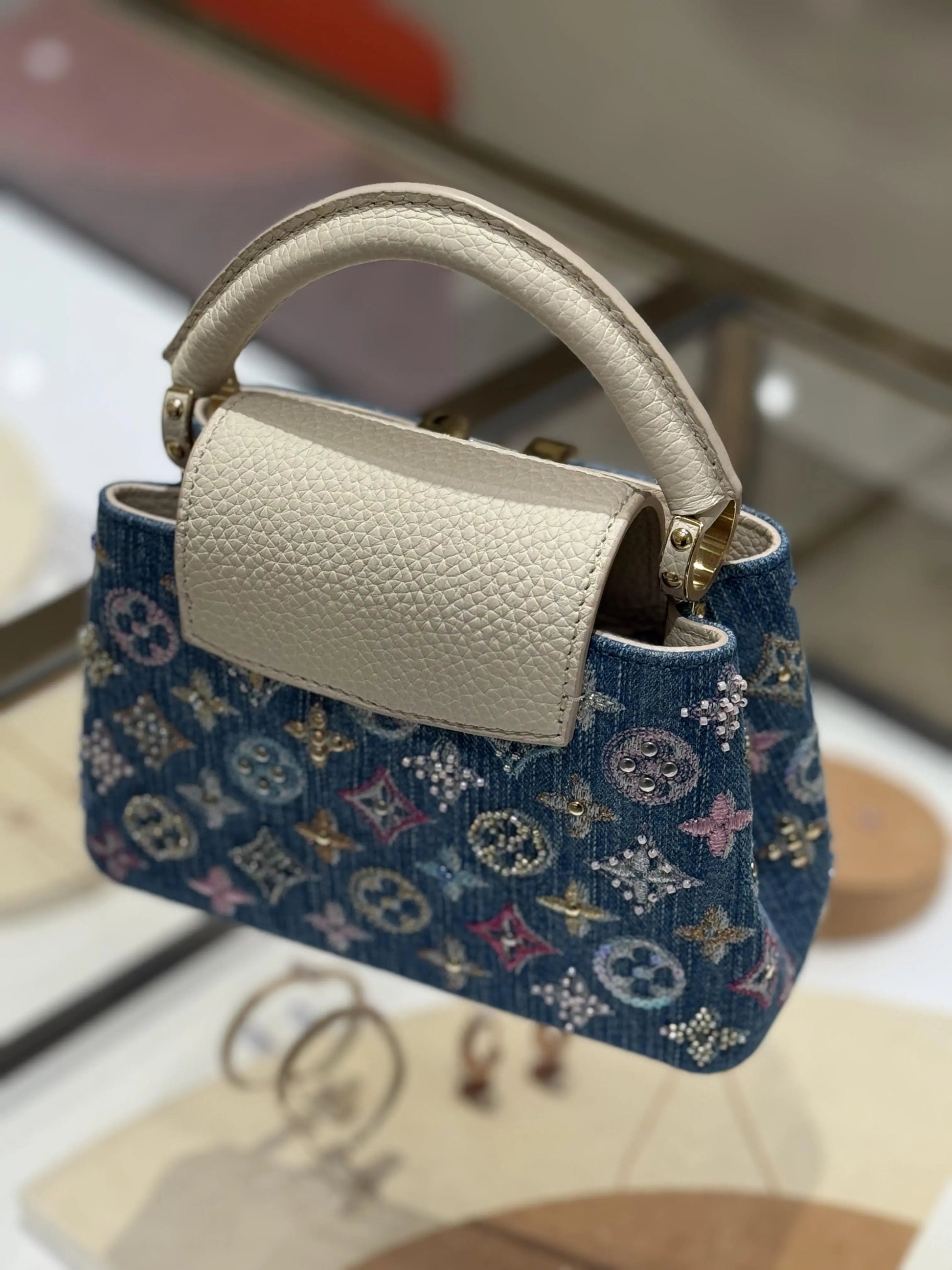 Luxury Denim Embellished Capucines Mini Bag-18 mysite