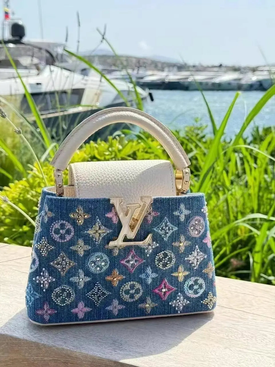 Luxury Denim Embellished Capucines Mini Bag-18 mysite