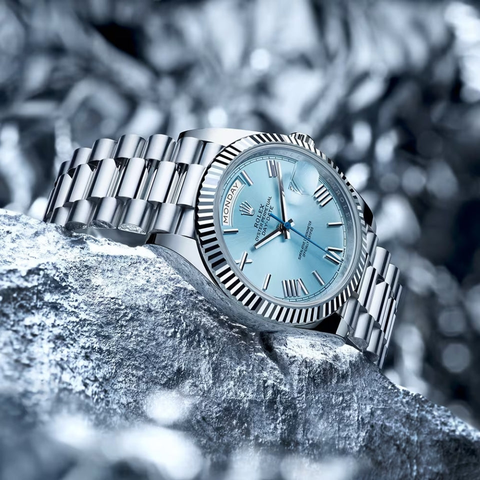 Luxury Automatic Watch for Men Mechanical Wristwatch Stainless Steel Day/Date Ice Blue Face 100201