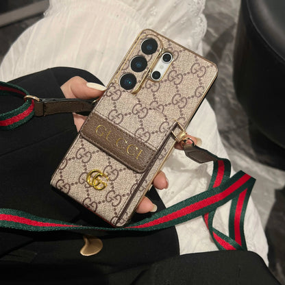 Luxury Advanced Leather Samsung Phone Case with Wallet and Strap.-1 mysite