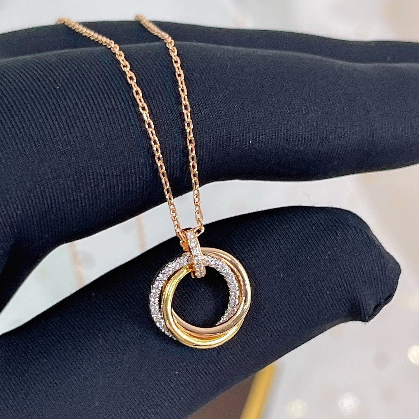TRINITY NECKLACE SILVER GOLD PINK GOLD DIAMONDS mysite