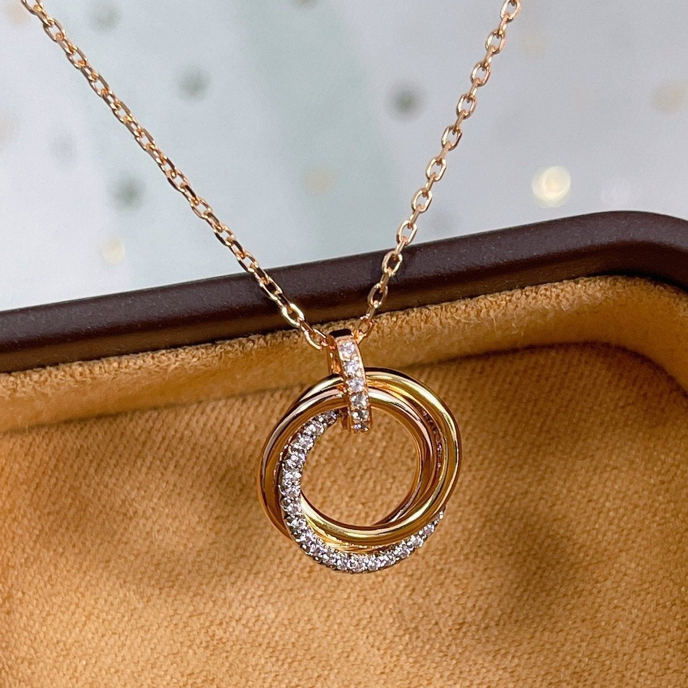 TRINITY NECKLACE SILVER GOLD PINK GOLD DIAMONDS mysite