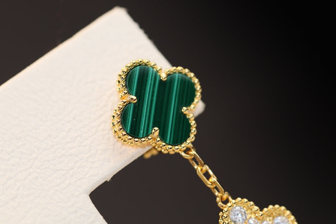 EARRINGS GOLD MALACHITE DIAMOND 3 MOTIF mysite