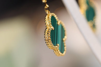 EARRINGS GOLD MALACHITE DIAMOND 3 MOTIF mysite