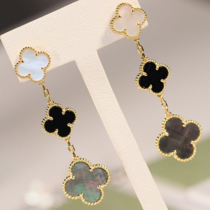EARRINGS GOLD ONYX MOP 3 MOTIF mysite